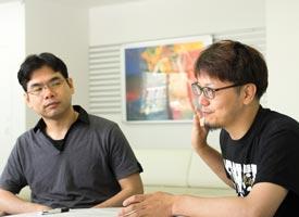 Akihiko Hirata (left) is an experimentalist who uses powerful analytical techniques to explore amorphous materials. He is very appreciative of the help from Takenobu Nakamura (right), a physicist who helps interpret mathematical terminology and concepts into physical ones and vice versa.